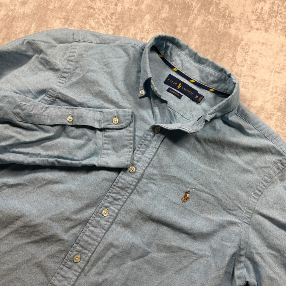 Ralph Lauren Button Down Shirt Mens Medium Light Blue Classic Fit Oxford Pony